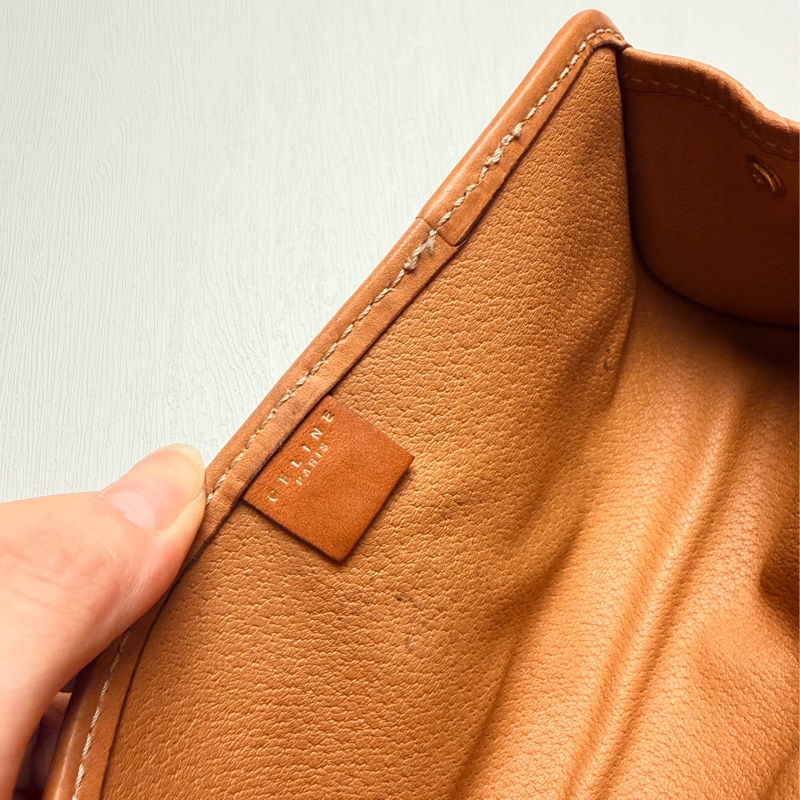 Celine 老花凱旋門圓桶腋下包 斜背包 真皮棕色 思琳-20