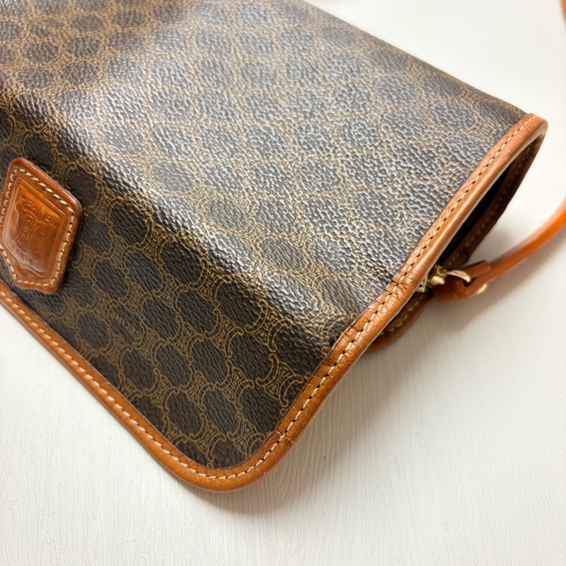 Celine 老花凱旋門圓桶腋下包 斜背包 真皮棕色 思琳-22