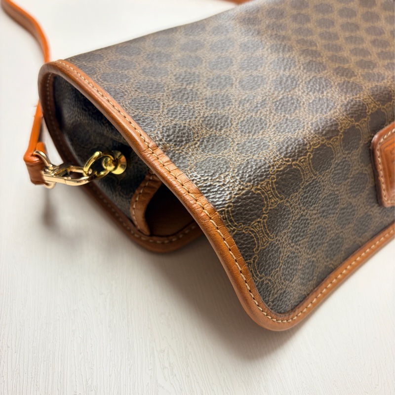 Celine 老花凱旋門圓桶腋下包 斜背包 真皮棕色 思琳-23