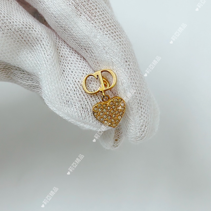 莉亞精品♡ Dior蒙田30愛心水鑽耳環 二手美品-3