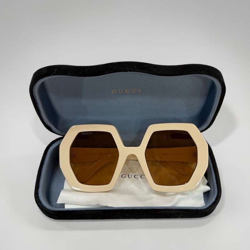 莉亞精品♡ Gucci 米白色太陽眼鏡🕶️ 二手-0