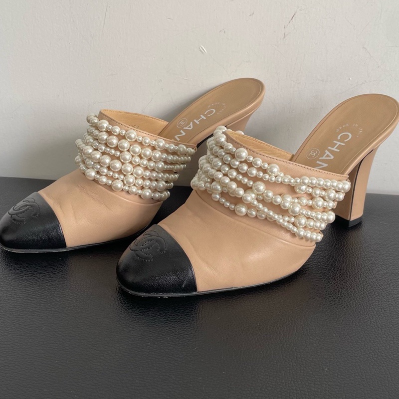 Chanel 香奈兒 珍珠奶茶色高跟鞋  尺寸：35.5碼 鞋跟：9cm-0