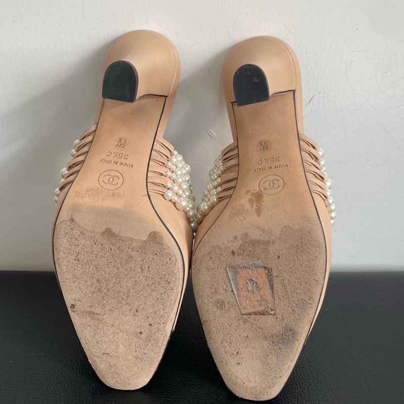 Chanel 香奈兒 珍珠奶茶色高跟鞋  尺寸：35.5碼 鞋跟：9cm-2