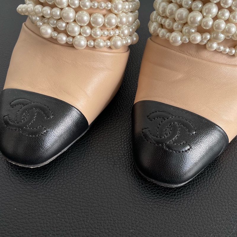 Chanel 香奈兒 珍珠奶茶色高跟鞋  尺寸：35.5碼 鞋跟：9cm-3