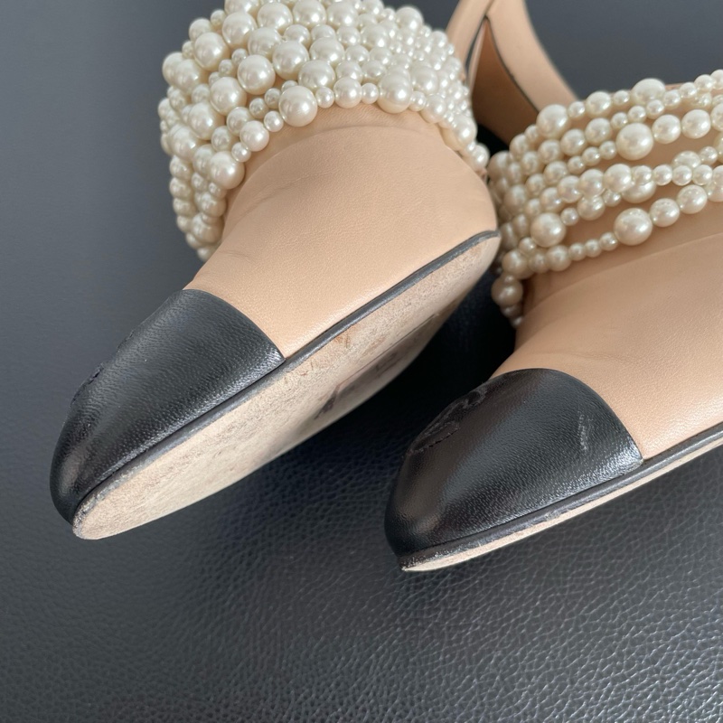 Chanel 香奈兒 珍珠奶茶色高跟鞋  尺寸：35.5碼 鞋跟：9cm-4