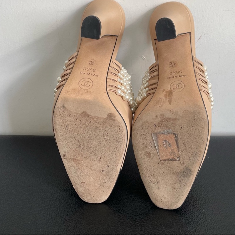 Chanel 香奈兒 珍珠奶茶色高跟鞋  尺寸：35.5碼 鞋跟：9cm-10