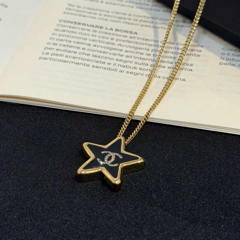 CHANEL雙C黑色星星造型琺瑯項鍊-2