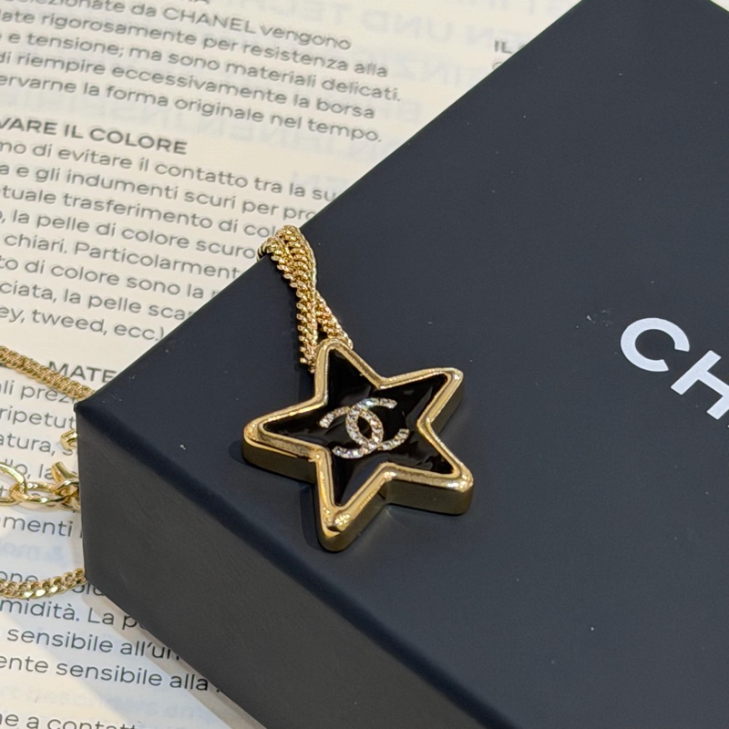 CHANEL雙C黑色星星造型琺瑯項鍊-5