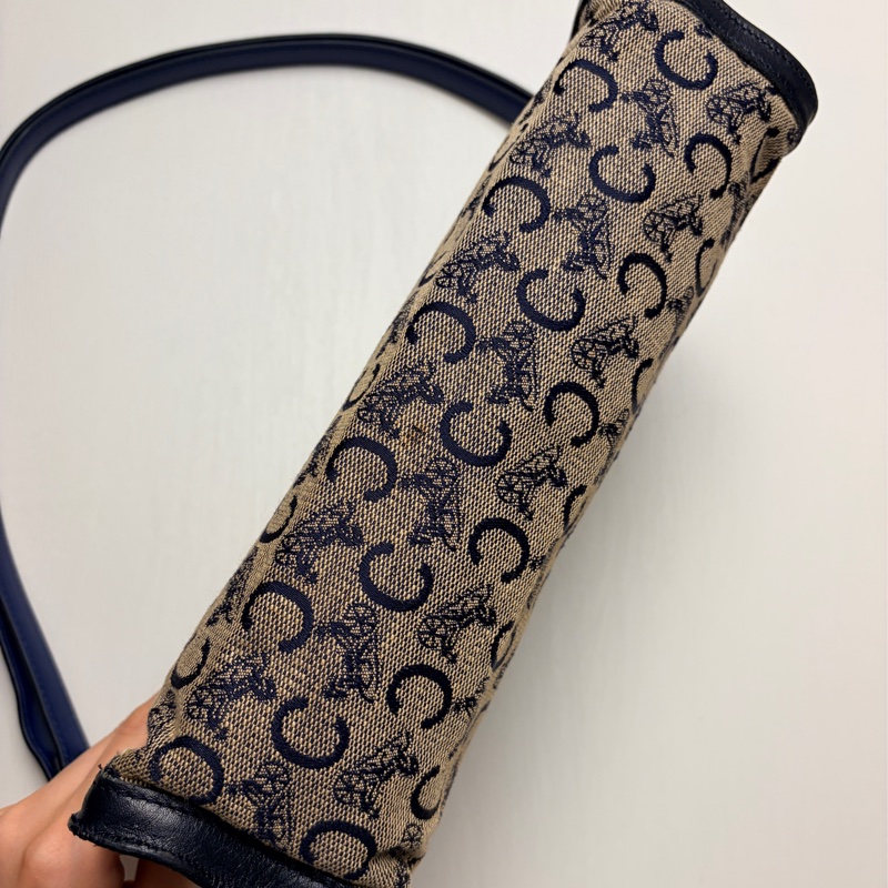 Celine 深藍帆布皮革拼接手拿包 腋下包 斜背包 輕巧-4