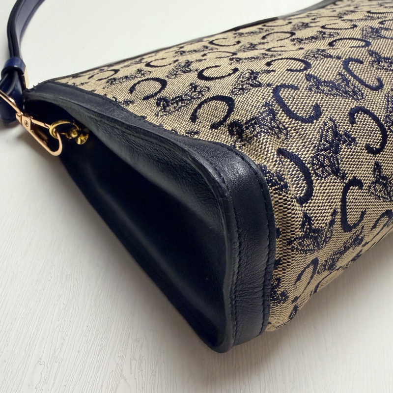 Celine 深藍帆布皮革拼接手拿包 腋下包 斜背包 輕巧-6