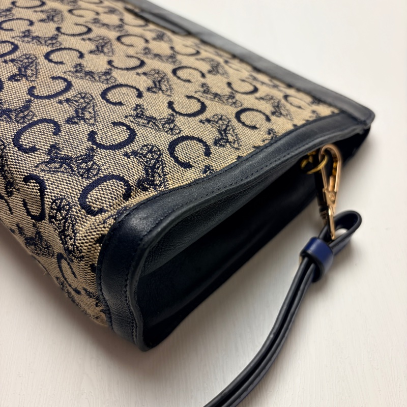 Celine 深藍帆布皮革拼接手拿包 腋下包 斜背包 輕巧-7