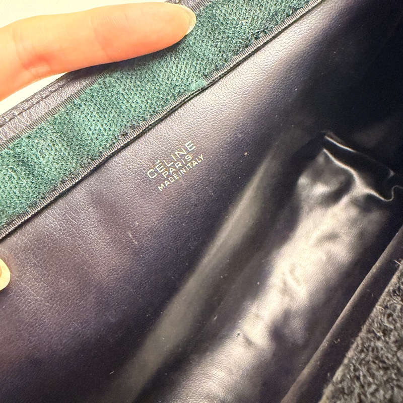 Celine 深藍帆布皮革拼接手拿包 腋下包 斜背包 輕巧-9