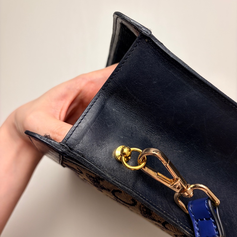 Celine 深藍帆布皮革拼接手拿包 腋下包 斜背包 輕巧-12