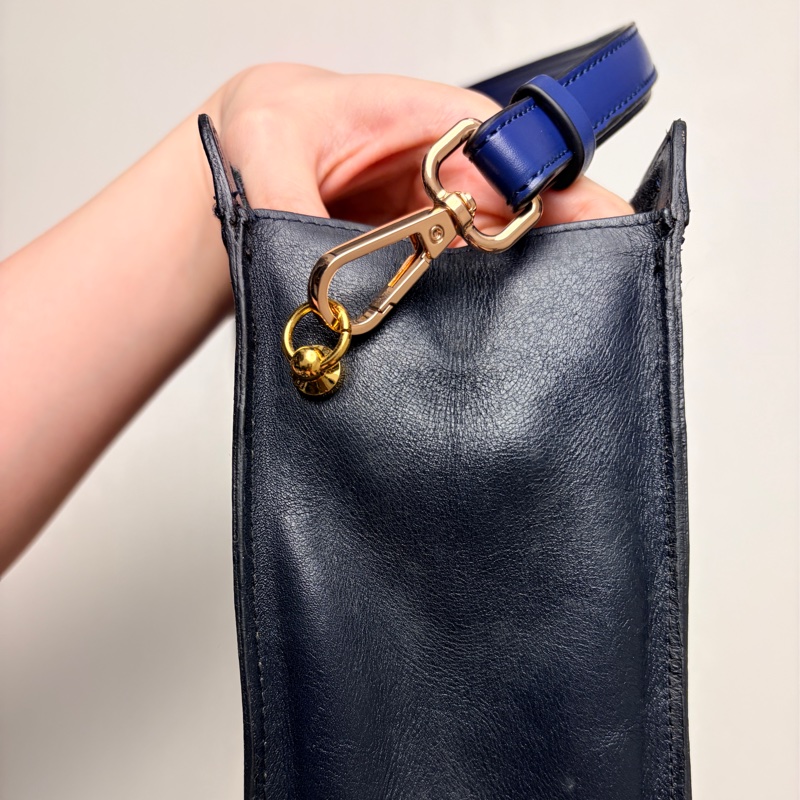 Celine 深藍帆布皮革拼接手拿包 腋下包 斜背包 輕巧-14