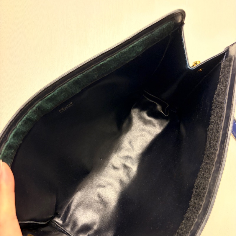 Celine 深藍帆布皮革拼接手拿包 腋下包 斜背包 輕巧-15