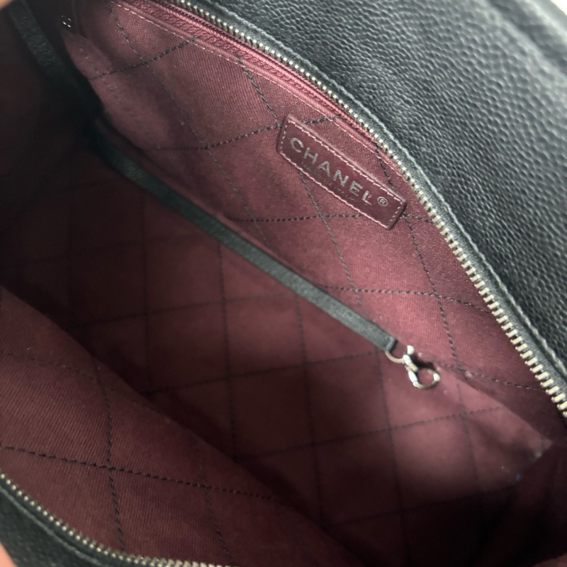 Chanel/香奈兒 黑色魚子醬保齡球大logo  尺寸32x22 20開 內里乾淨 可手提可單肩-5