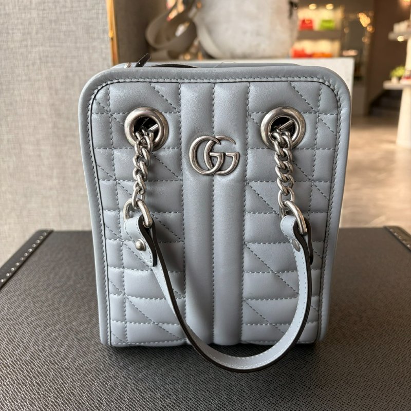 GUCCI 牛皮直式馬夢配件包 灰色-0