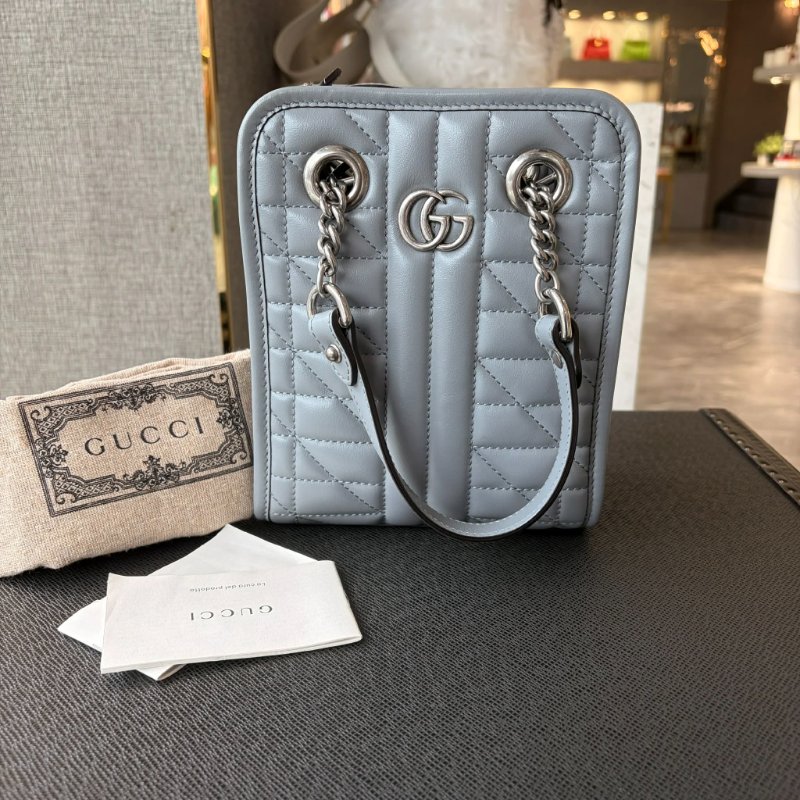 GUCCI 牛皮直式馬夢配件包 灰色-5