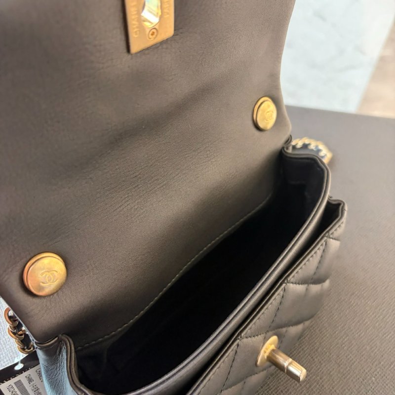 CHANEL 小牛皮單金格紋手提斜背鏈包 灰銀-4