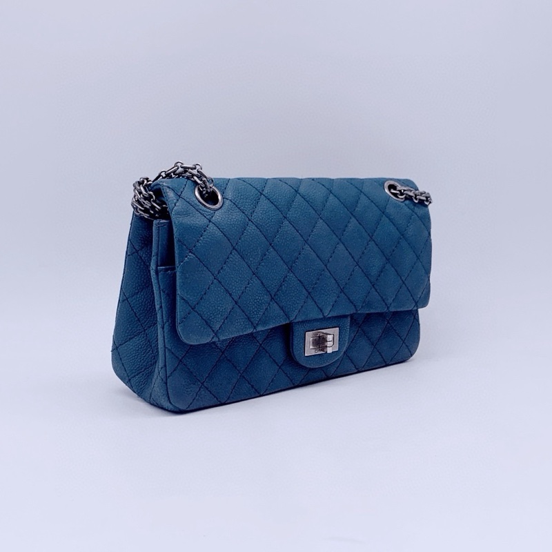 Chanel 香奈兒2.55小號 荔枝皮深藍色 98新  17開 尺寸 23*8*16-1