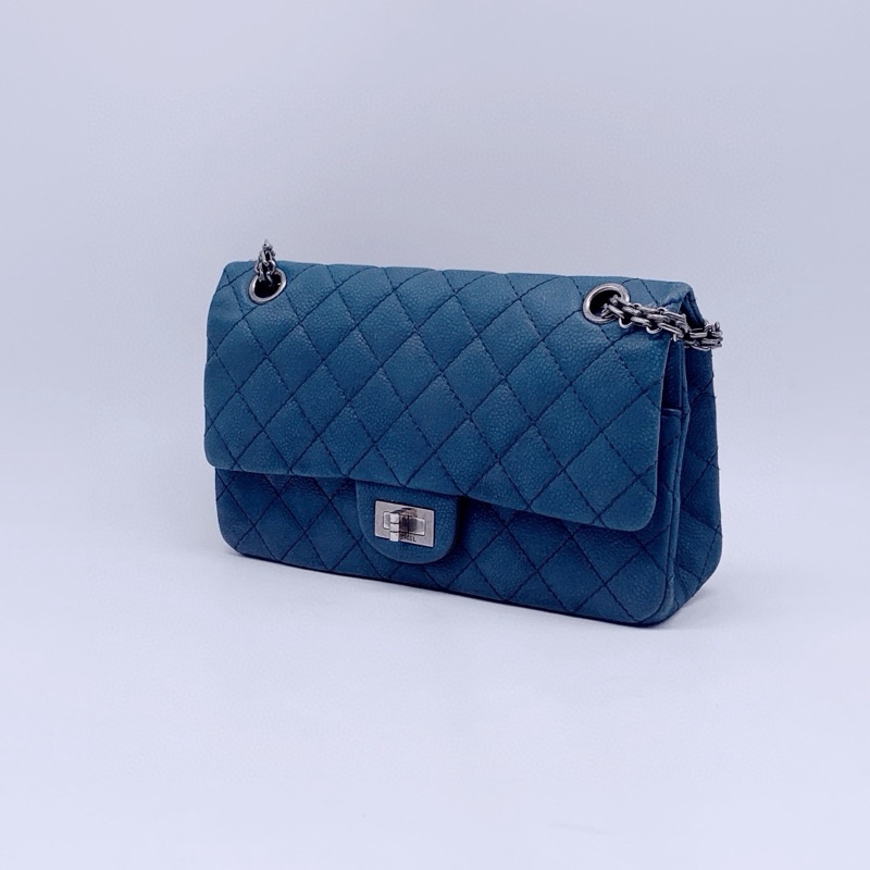 Chanel 香奈兒2.55小號 荔枝皮深藍色 98新  17開 尺寸 23*8*16-2