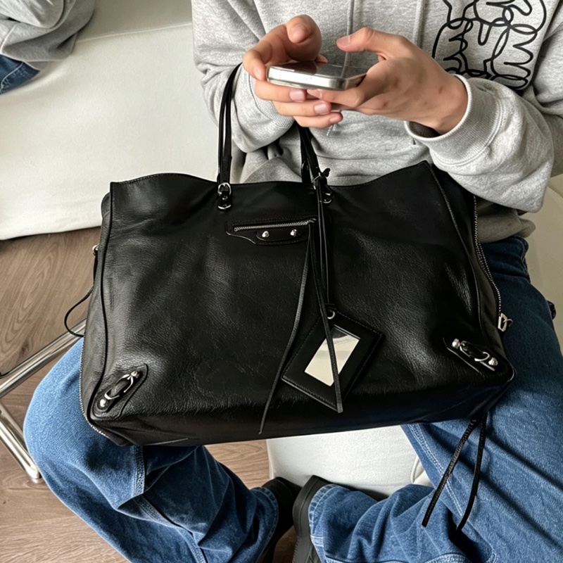 BALENCIAGA巴黎世家Papier系列大號黑色機車托特包🛵🛵-1