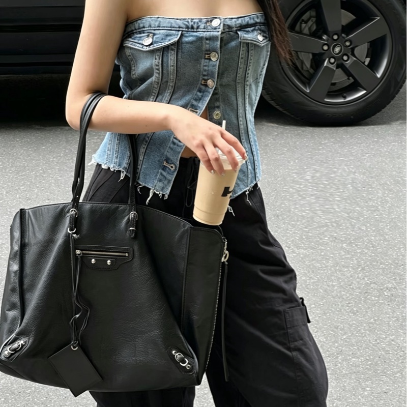 BALENCIAGA巴黎世家Papier系列大號黑色機車托特包🛵🛵-3