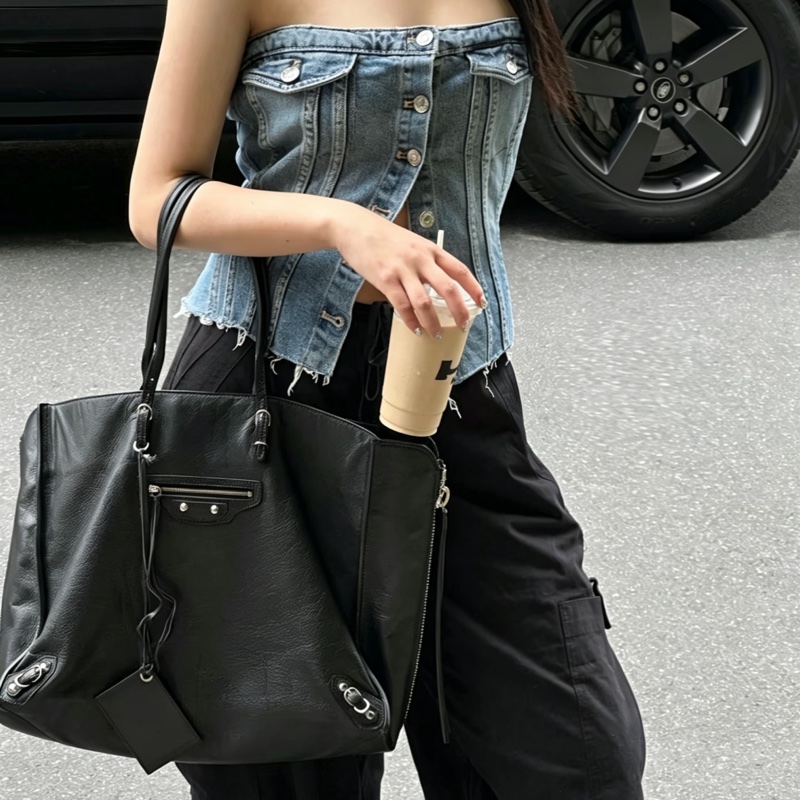 BALENCIAGA巴黎世家Papier系列大號黑色機車托特包🛵🛵-20