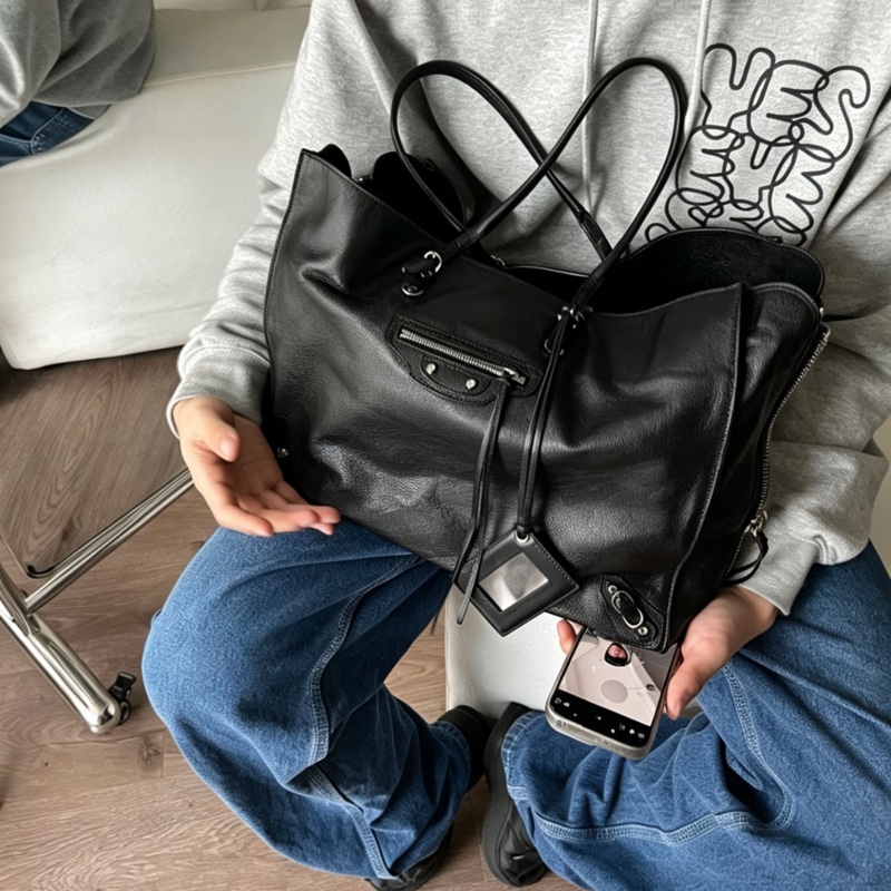 BALENCIAGA巴黎世家Papier系列大號黑色機車托特包🛵🛵-23