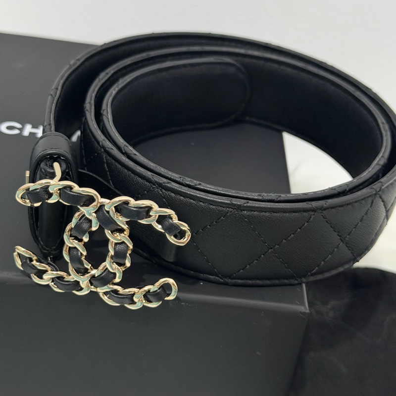 Chanel經典黑金皮帶-0