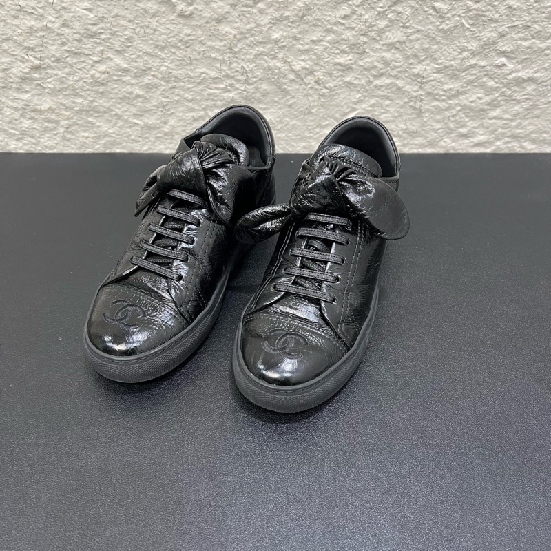 98新Chanel香奈兒蝴蝶結黑色休閒鞋板鞋 35.5 碼-3