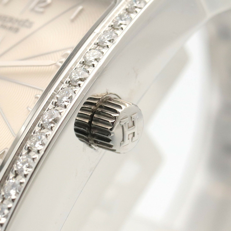 愛馬仕 H-Watch 鑲鑽錶圈女士腕錶 不鏽鋼 象牙色 HH1.230-5