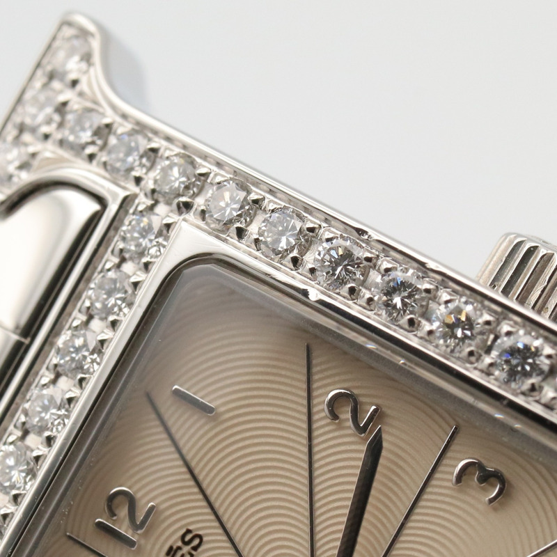愛馬仕 H-Watch 鑲鑽錶圈女士腕錶 不鏽鋼 象牙色 HH1.230-10
