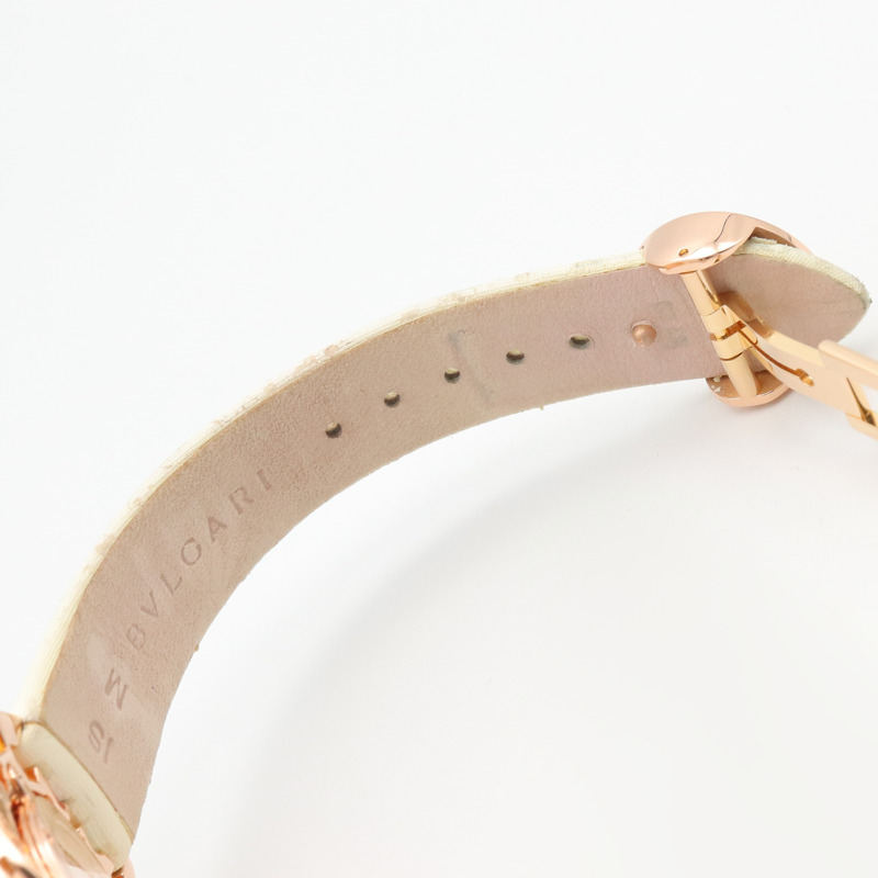 寶格麗 (Bulgari) Astrale Cerchi 系列鑽石及彩色寶石腕錶，18K 玫瑰金 (PG)，鑲鑽，皮錶帶，女士款，白色錶殼，AEP36G-18