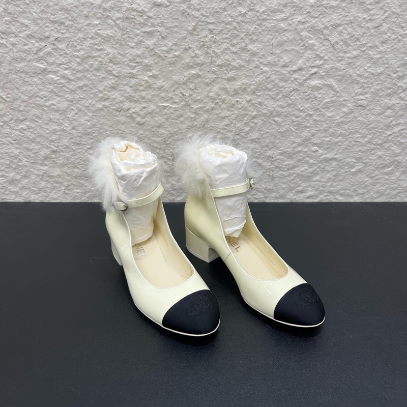 Chanel香奈兒neige23 白色毛毛瑪麗珍鞋 36C-7