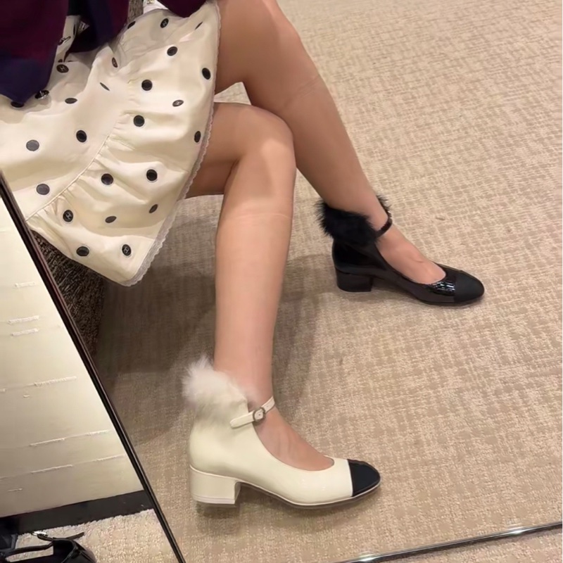 Chanel香奈兒neige23 白色毛毛瑪麗珍鞋 36C-8
