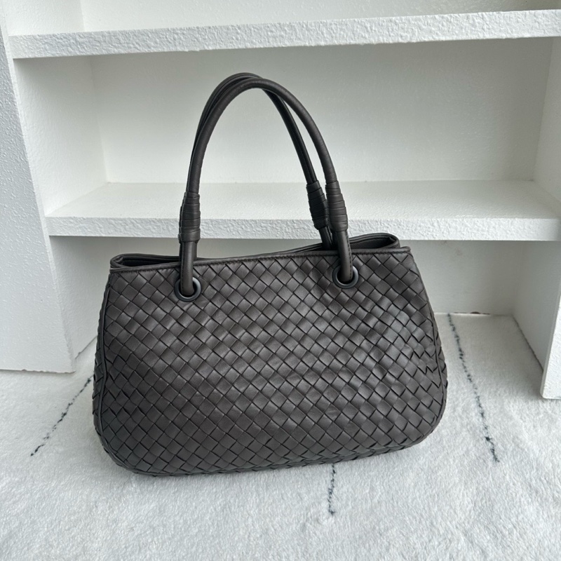 BV葆蝶家編織灰色菜籃子手提包 尺寸約29×17×18cm-0