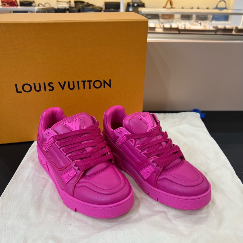 99新LV路易威登trainer系列玫粉色胖丁板鞋  36碼-3