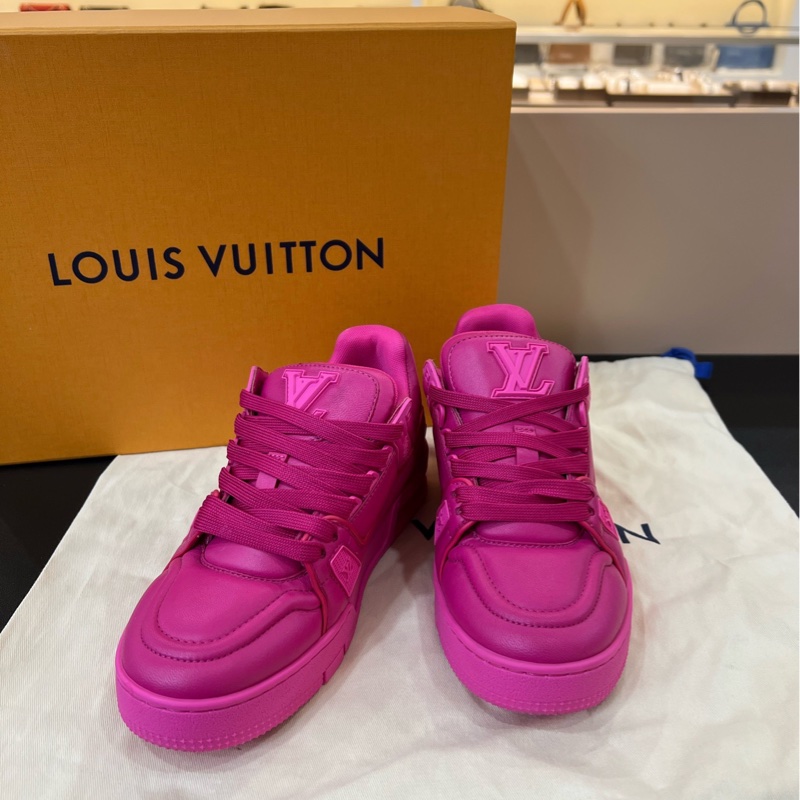 99新LV路易威登trainer系列玫粉色胖丁板鞋  36碼-5