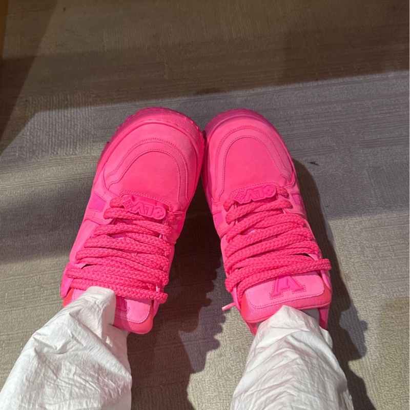 99新LV路易威登trainer系列玫粉色胖丁板鞋  36碼-7