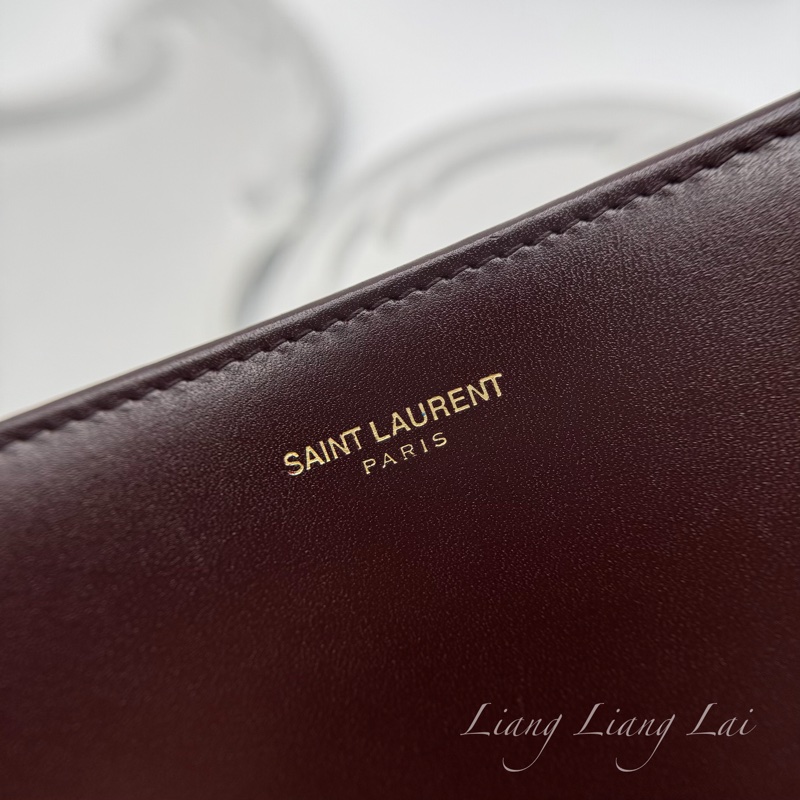 SAINT LAURENT 聖羅蘭 勃根地酒紅色小牛皮手拿長夾-4