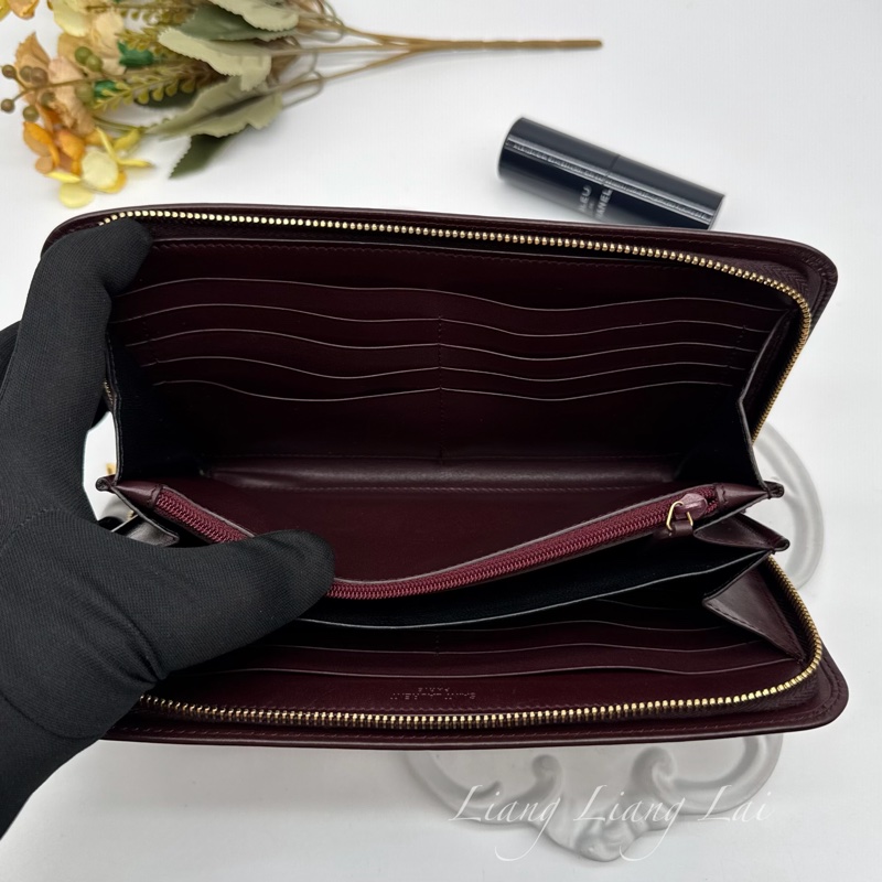 SAINT LAURENT 聖羅蘭 勃根地酒紅色小牛皮手拿長夾-11
