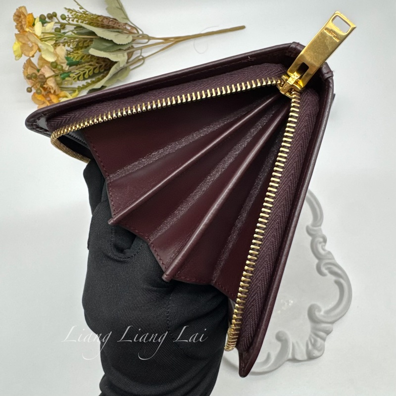 SAINT LAURENT 聖羅蘭 勃根地酒紅色小牛皮手拿長夾-13