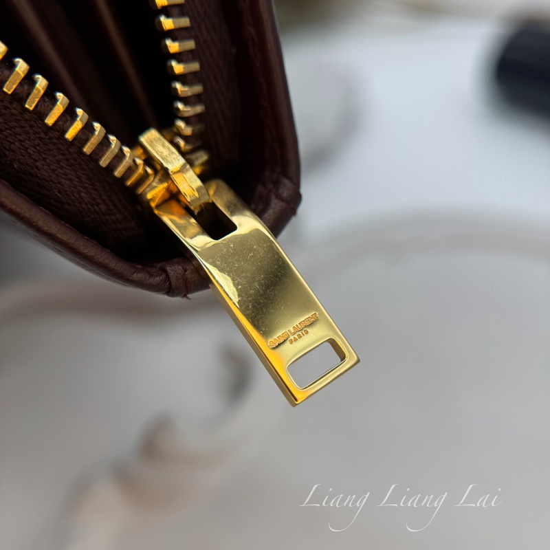 SAINT LAURENT 聖羅蘭 勃根地酒紅色小牛皮手拿長夾-16