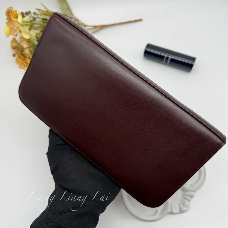 SAINT LAURENT 聖羅蘭 勃根地酒紅色小牛皮手拿長夾-18
