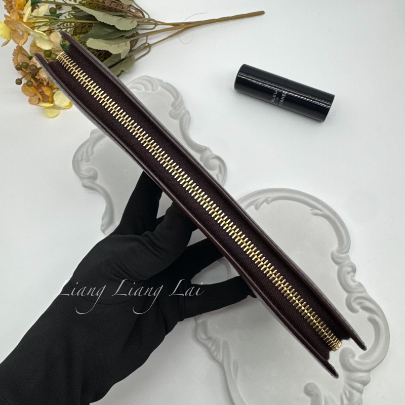 SAINT LAURENT 聖羅蘭 勃根地酒紅色小牛皮手拿長夾-19