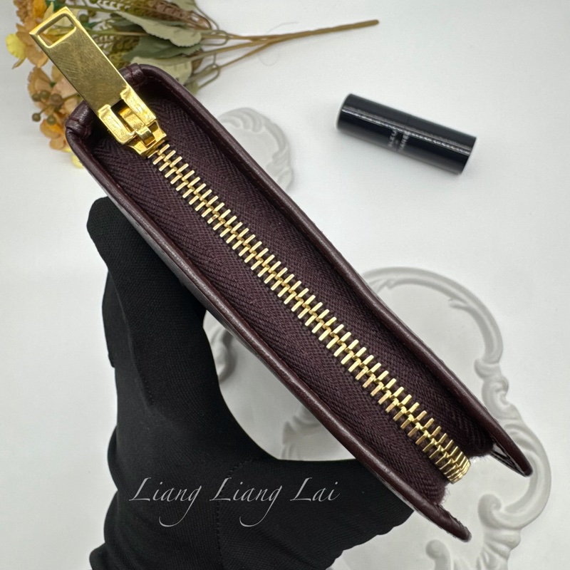 SAINT LAURENT 聖羅蘭 勃根地酒紅色小牛皮手拿長夾-21