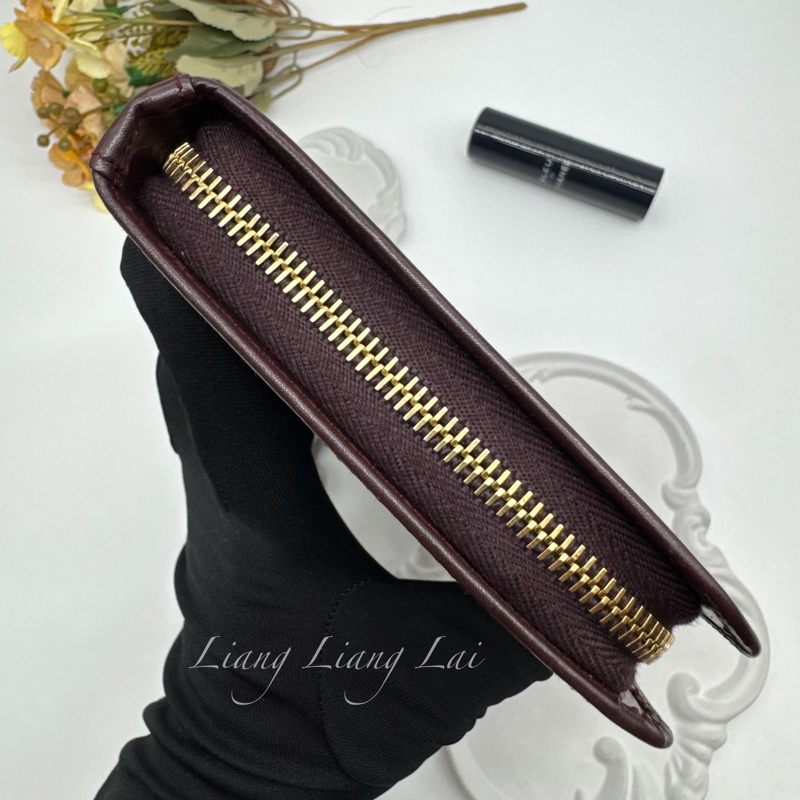 SAINT LAURENT 聖羅蘭 勃根地酒紅色小牛皮手拿長夾-22