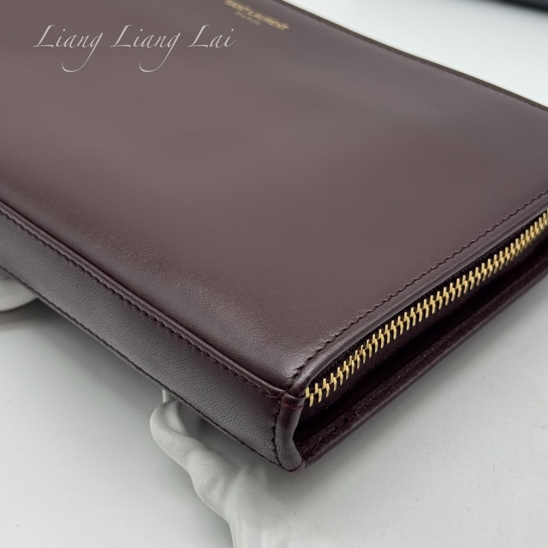 SAINT LAURENT 聖羅蘭 勃根地酒紅色小牛皮手拿長夾-23