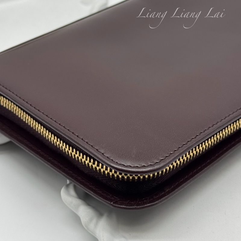 SAINT LAURENT 聖羅蘭 勃根地酒紅色小牛皮手拿長夾-24